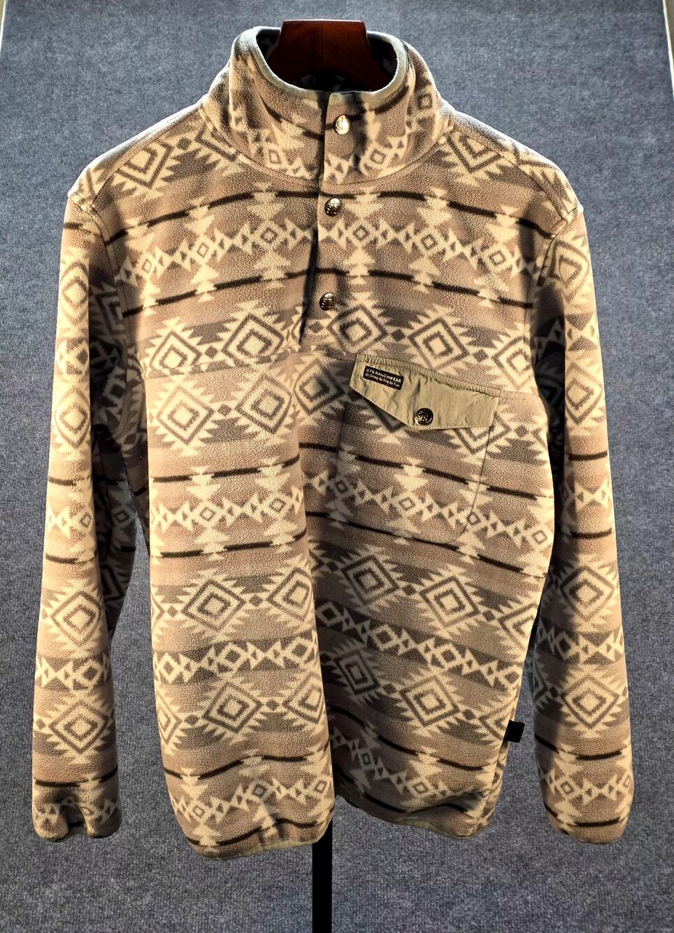 STS Ranchwear Aztec Fleece Pullover Mens Medium Gray Western Quarter Snap Jacket